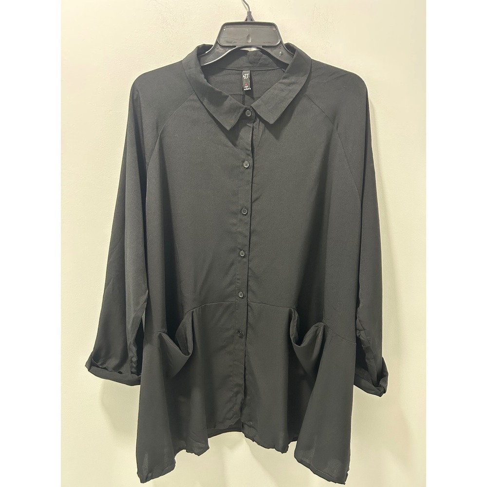 By JJ Black Button Down Tunic Blouse Oversized Draped Pockets XL CD-114